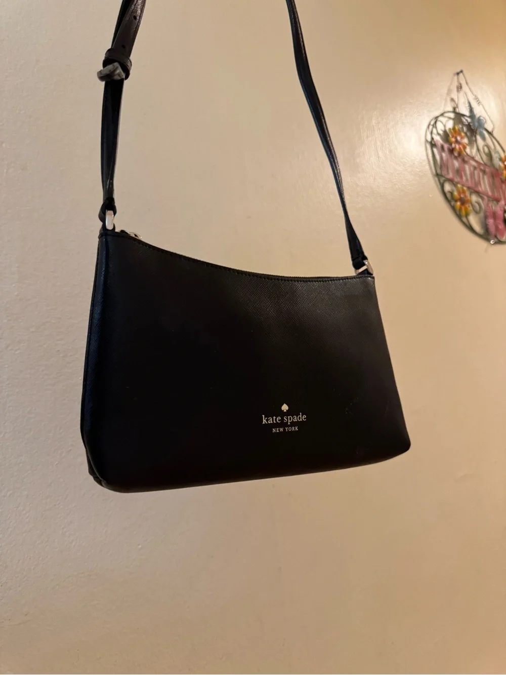 kate spade Black Leather Shoulder Bag with Gold Logo